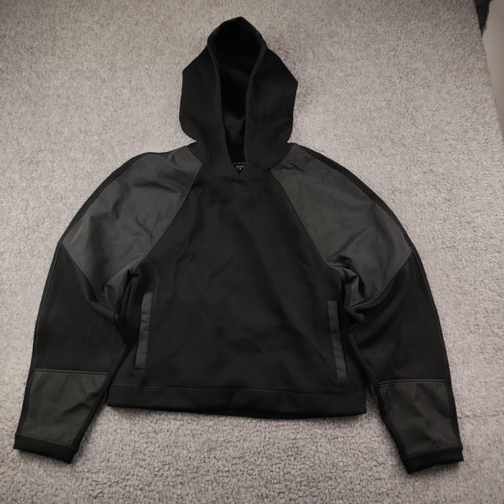 Athleta Get Set Hoodie Sz Small Mixed Media Crop Pullover Black Gym Yoga Run EUC